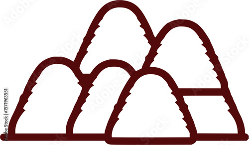Illustration of a series of rounded mountains with jagged edges and a connecting base line design