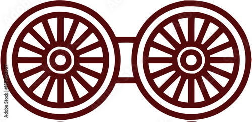 Illustration of two connected spoked wheels with a brown color scheme on a white background