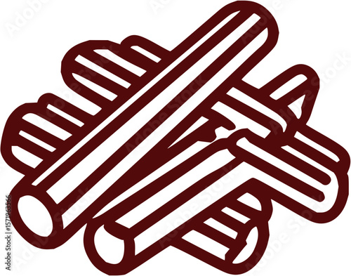 Illustration of a stack of cylindrical wooden logs with dark brown outlines on a white background