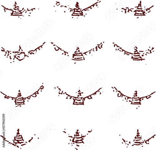 Patterned arrangement of stylized bird like figures with wings outstretched on a white background style