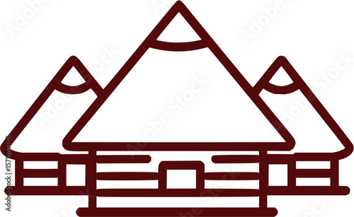 Illustration of three mountain peaks with a connecting structure in a simple line drawing style