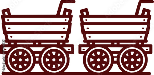 Two brown mine carts with wheels and handles are positioned side by side on a white background
