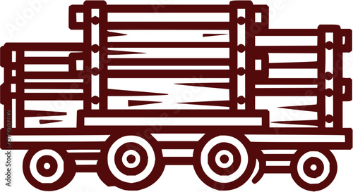 Illustration of a vintage log car train with a brown outline and a white background design element