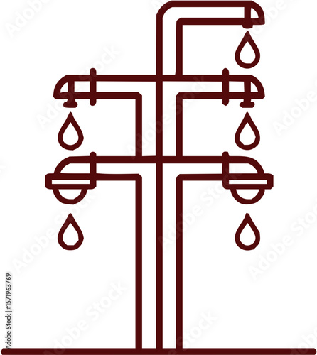 Illustration of a stylized water distribution system with dripping faucets in a minimalist design style