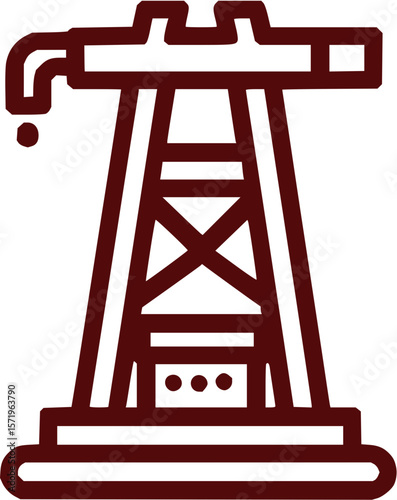 Illustration of an oil derrick structure with a pump and a base in a simple outlined style
