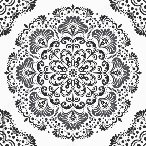 Elegant Black and White Mandala Design Intricate Floral Pattern for Wallpaper, Textile, and Decoration