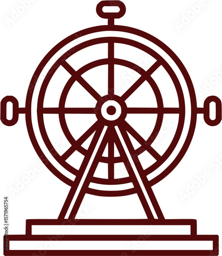 Illustration of a ferris wheel with a maroon outline and a simple design on a white background image