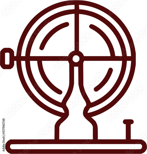 Illustration of a vintage bingo machine with a circular cage and a handle for turning the mechanism
