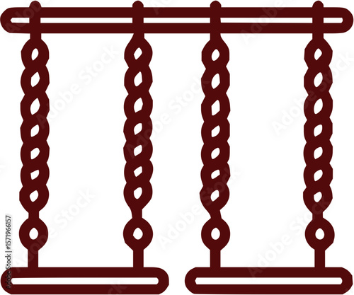 Illustration of two brown swings hanging from a bar with twisted rope like supports design element