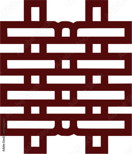 Illustration of a dark red geometric pattern resembling a stylized brick wall or woven structure design element