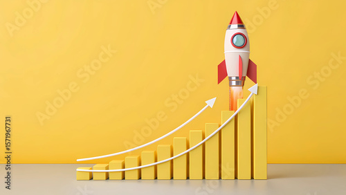 Startup rocket launch business growth success yellow graph