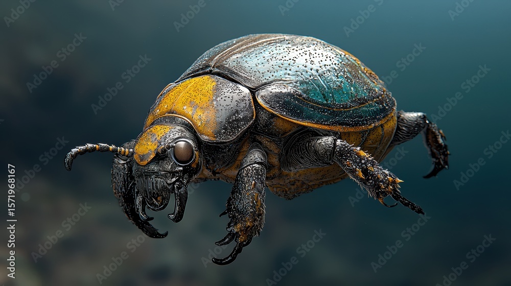 Obraz premium Exploring the Mysterious Alien Turtle with a Yellow Shell in the Depths of Extraterrestrial Abyss Creatures