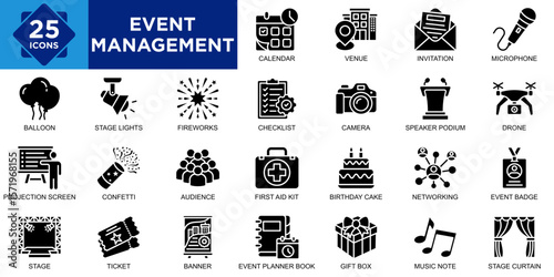 event management, event, business, presentation, conference, seminar icon set. Outline icons collection. Simple vector illustration