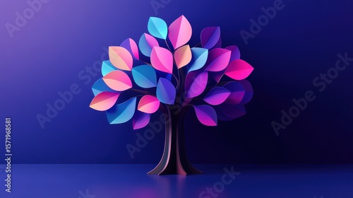 Vibrant paper tree against dark backdrop