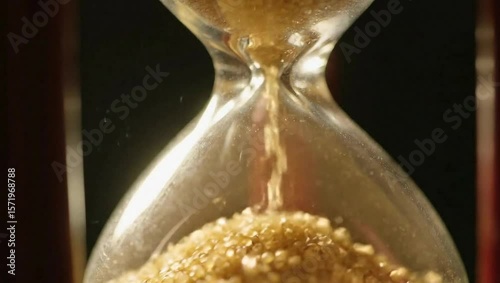 An hourglass is shown as sand passes through, representing the passage of time.