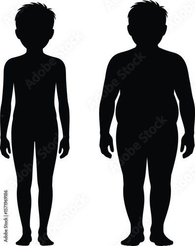 Thin and Obese Male Silhouettes - Body Mass Comparison Illustration

