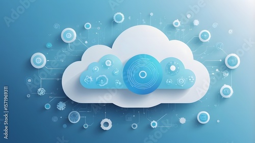 Soft blue gradient background with faint circular tech icons (like cloud, settings, AI chip) — ideal for tech or startup decks 2