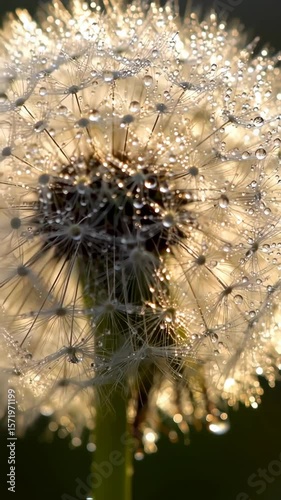 Close-up of Dandelion with Dewy Morning