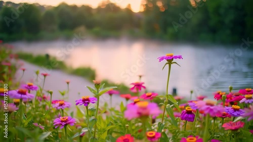 Blooming Flowers by the River