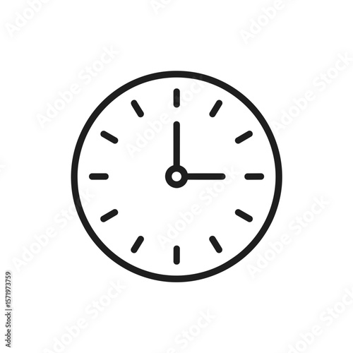 Simple clock icon with hands showing time on transparent background for graphic design
