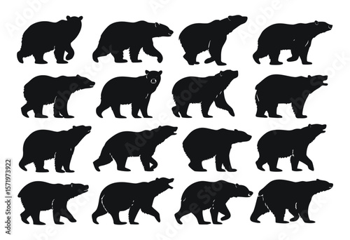 Bear silhouettes, bear in various poses, standing, walking, sitting, perfect for wildlife, nature designs, outdoor themes, versatile, visually engaging