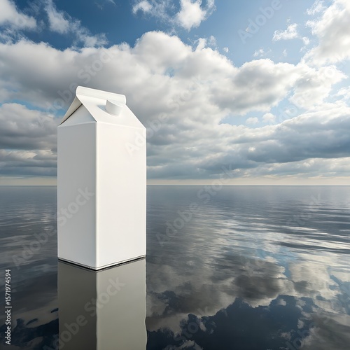 milk box on sea with bright sky