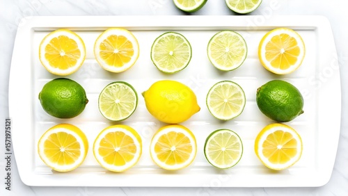 Freshly Cut Lemons and Limes Arranged on a White Tray