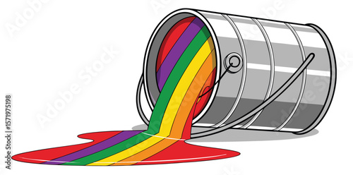 Rainbow Paint Bucket Overflowing with Colorful Drips Illustration