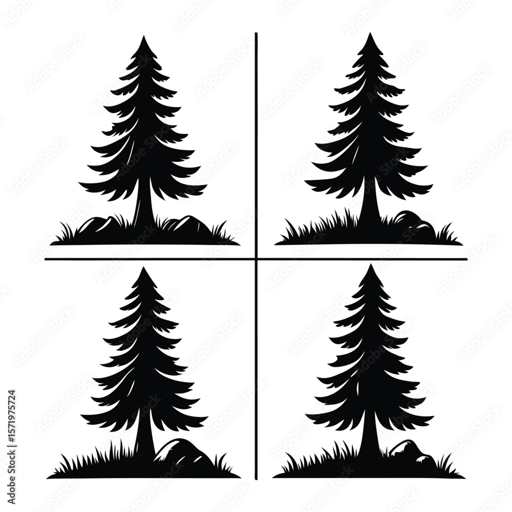 Obraz premium Stylized Pine Tree Silhouettes