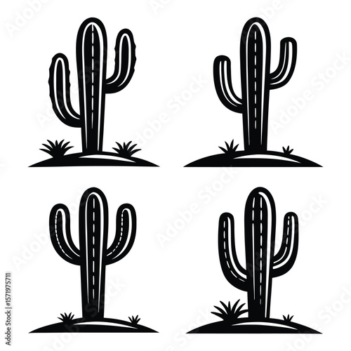 Stylized Cactus Silhouette Set