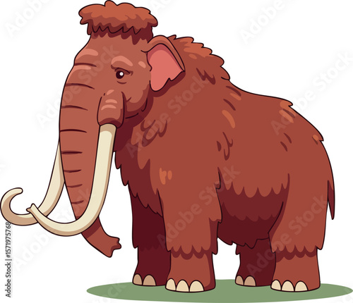Woolly mammoth prehistoric extinct elephant with long tusks cartoon vector illustration