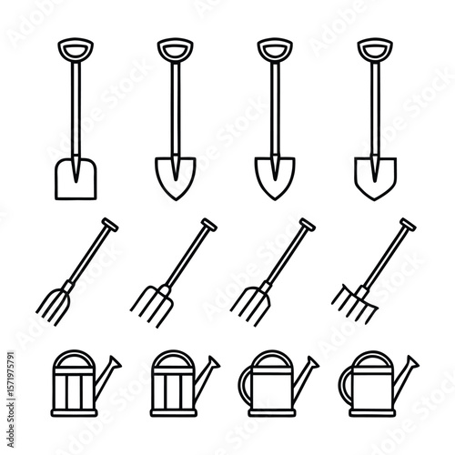 Minimal Line Icons of Farming Tools