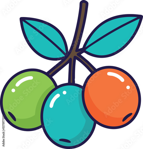 Colorful fresh olive branch with green blue and orange olives vector illustration