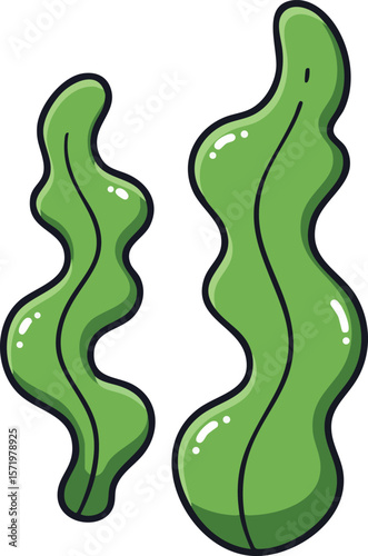 Green seaweed illustration with wavy shapes for ocean plants vector design