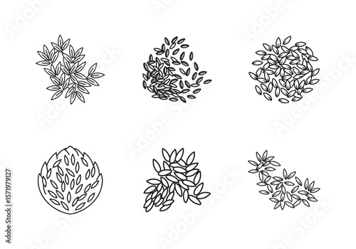 set of flaxseeds icon line art vector illustration design