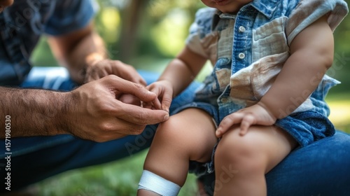 Father tending to child's knee