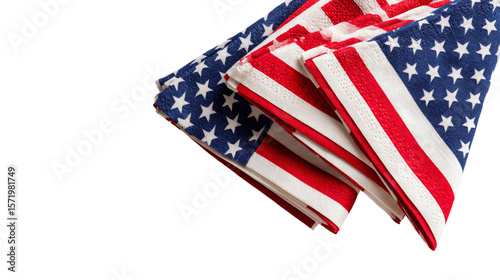 Napkins displaying the patriotic colors and stars and stripes pattern are stacked.