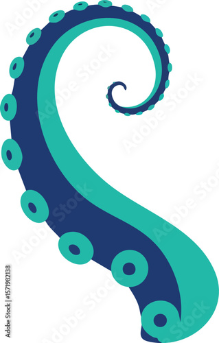 Octopus Tentacle Vector Illustration with Blue and Teal Colors Spiral Shape