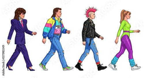 80s Fashion Walk Retro Style Group.