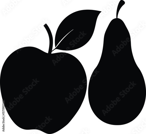 Apple and pear fruit combo vector silhouette