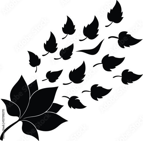 Autumn wind blowing vector silhouette