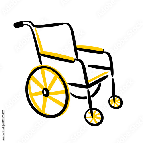 Wheelchair illustration in black and yellow outline style  
