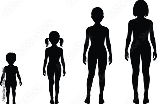 Silhouettes of people showing different stages of human growth and development