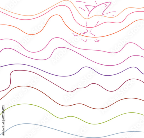 A wavy red mass or sea where a fish, whale, shark or killer whale jumps or leaps out of the water.
