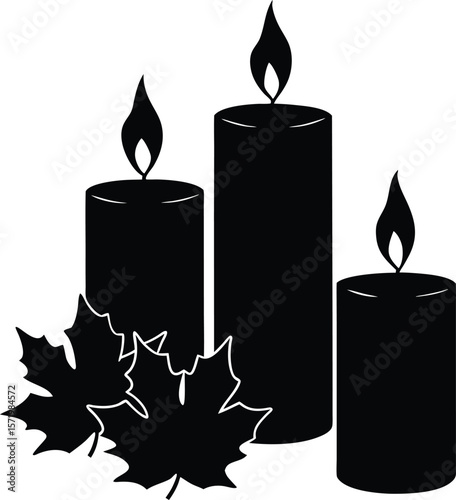 Candles with autumn elements vector silhouette