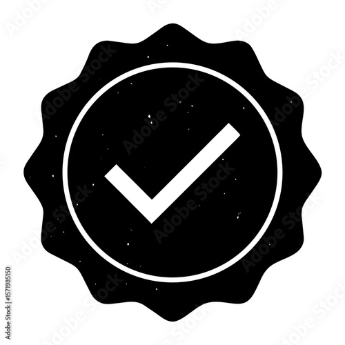 Black and white grunge checkmark seal approval badge icon graphic design element
