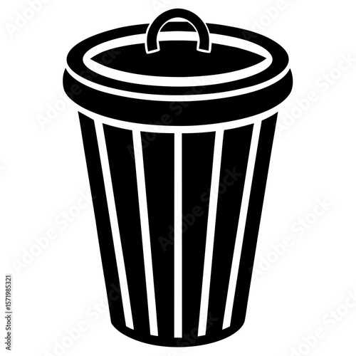 Black and white illustration simple waste bin icon graphic design element