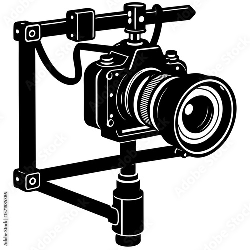 Professional DSLR Camera Rig Black and White Vector Illustration Filmmaking Equipment