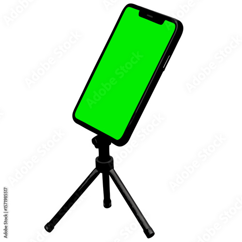 Smartphone on Tripod Green Screen Mockup Modern Technology Device
