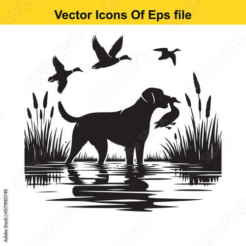 Dog and Duck Vector Illustration Bundle – Hunting, Wildlife, and Animal Interaction Poses